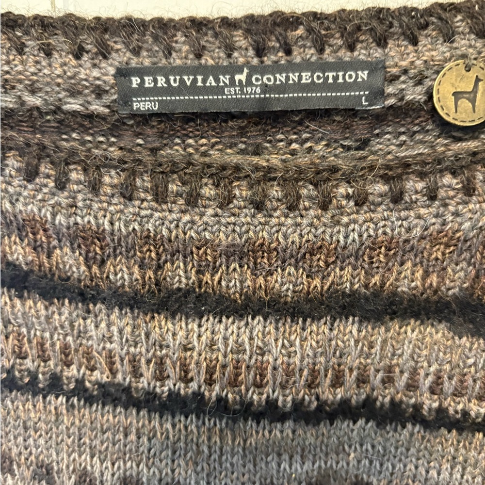 Peruvian Connection alpaca wool brown cropped soft striped women sweater l large - Picture 3 of 5